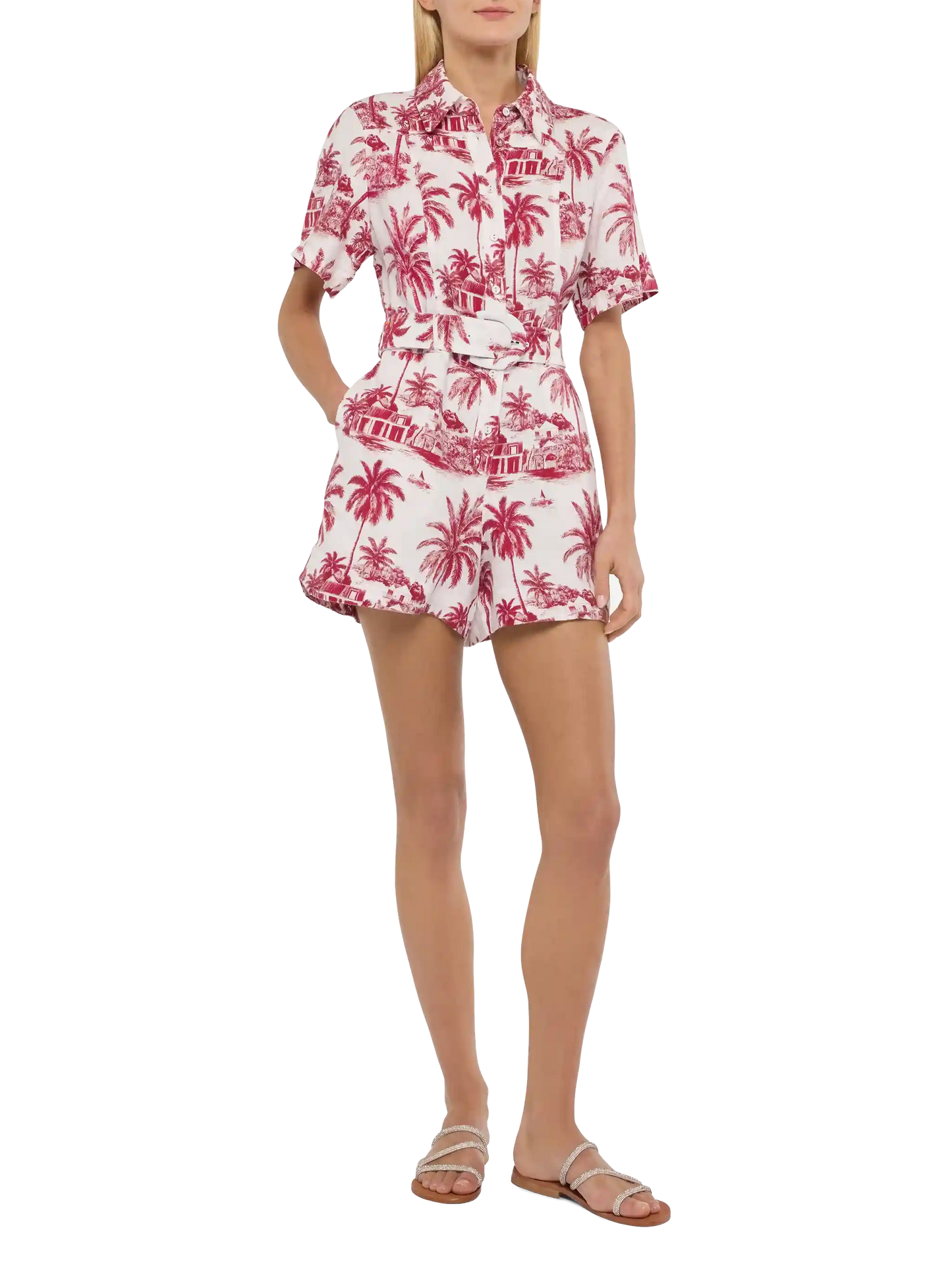 Carola linen playsuit with toile de jouy print | AI CO-CREATED DESIGN BY RICKDICK - POWERED BY RED-EYE - MC2 Saint Barth
