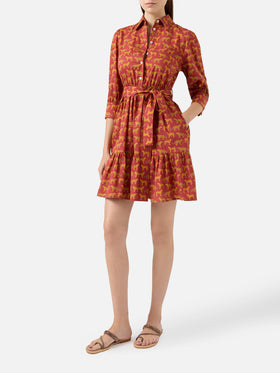 Abito corto in cotone stampa animalier con ricami