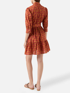 Abito corto in cotone stampa animalier con ricami