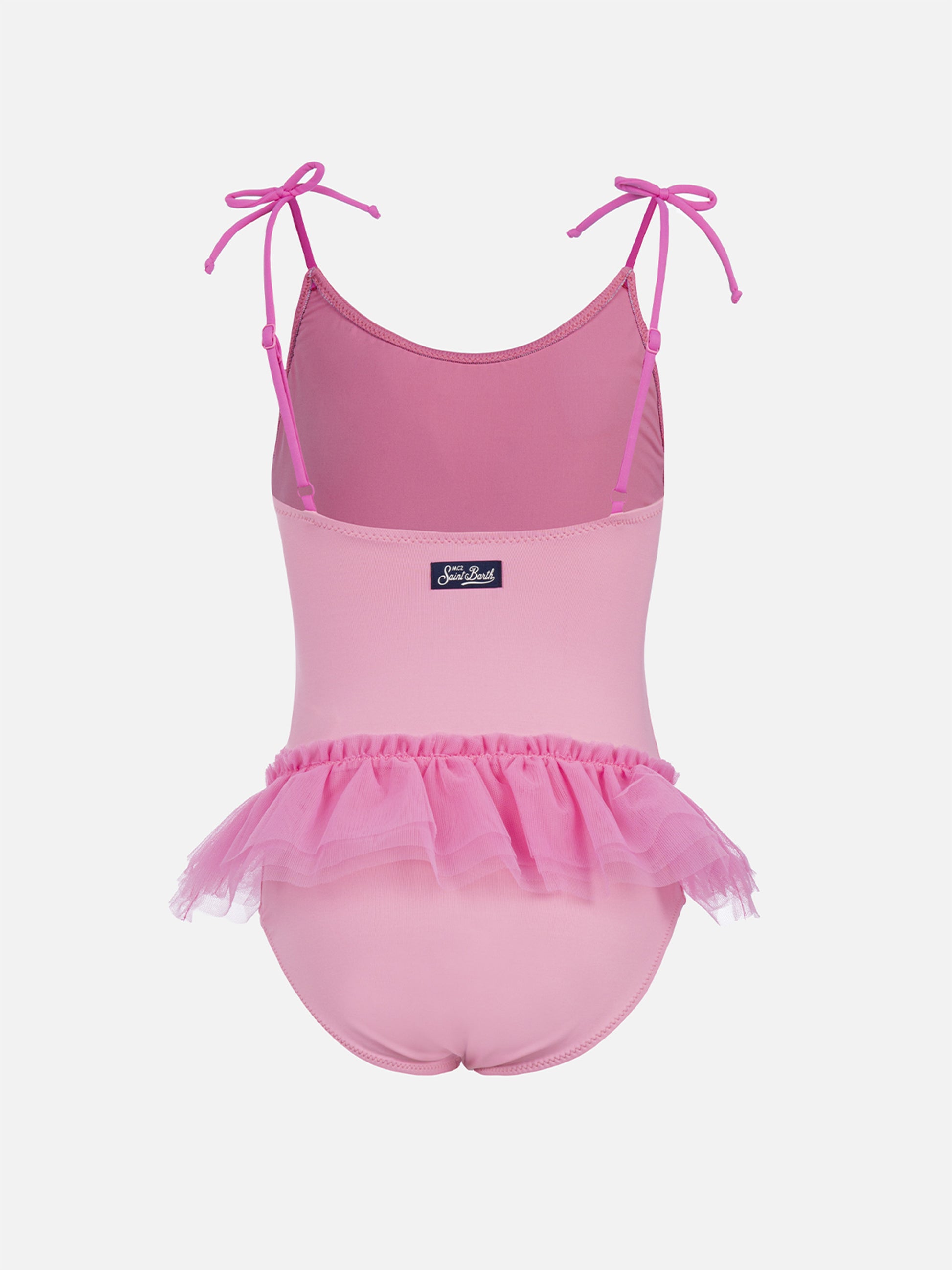 Dancer one-piece swimsuit with tulle ruffle and glittered hearts - MC2 Saint Barth