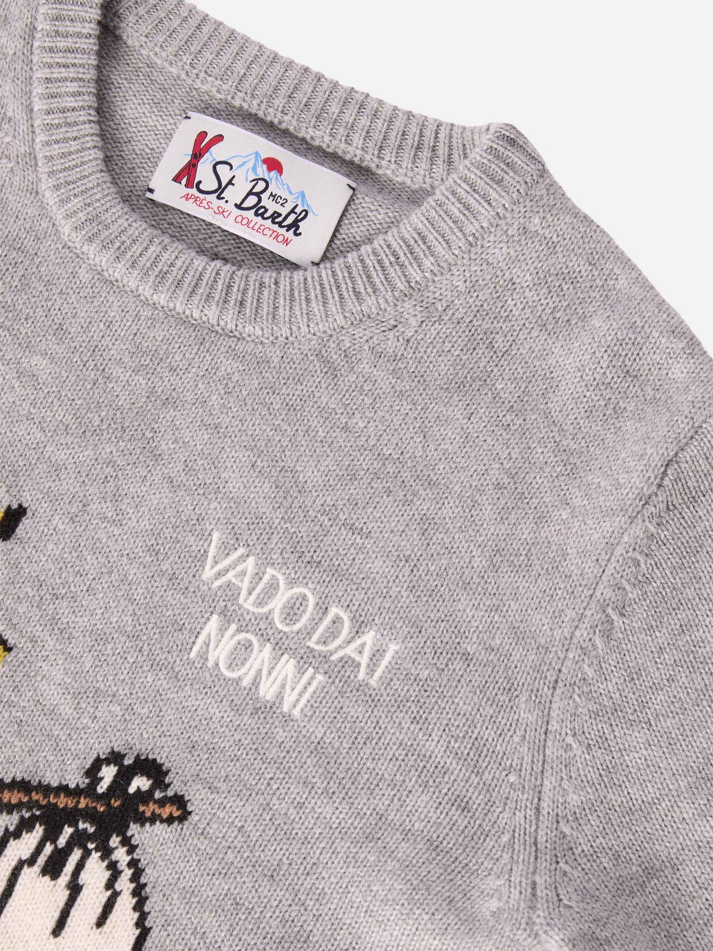 Maglione Douglas in misto cashmere con stampa Woodstock e ricamo Vado dai Nonni | PEANUTS SPECIAL EDITION