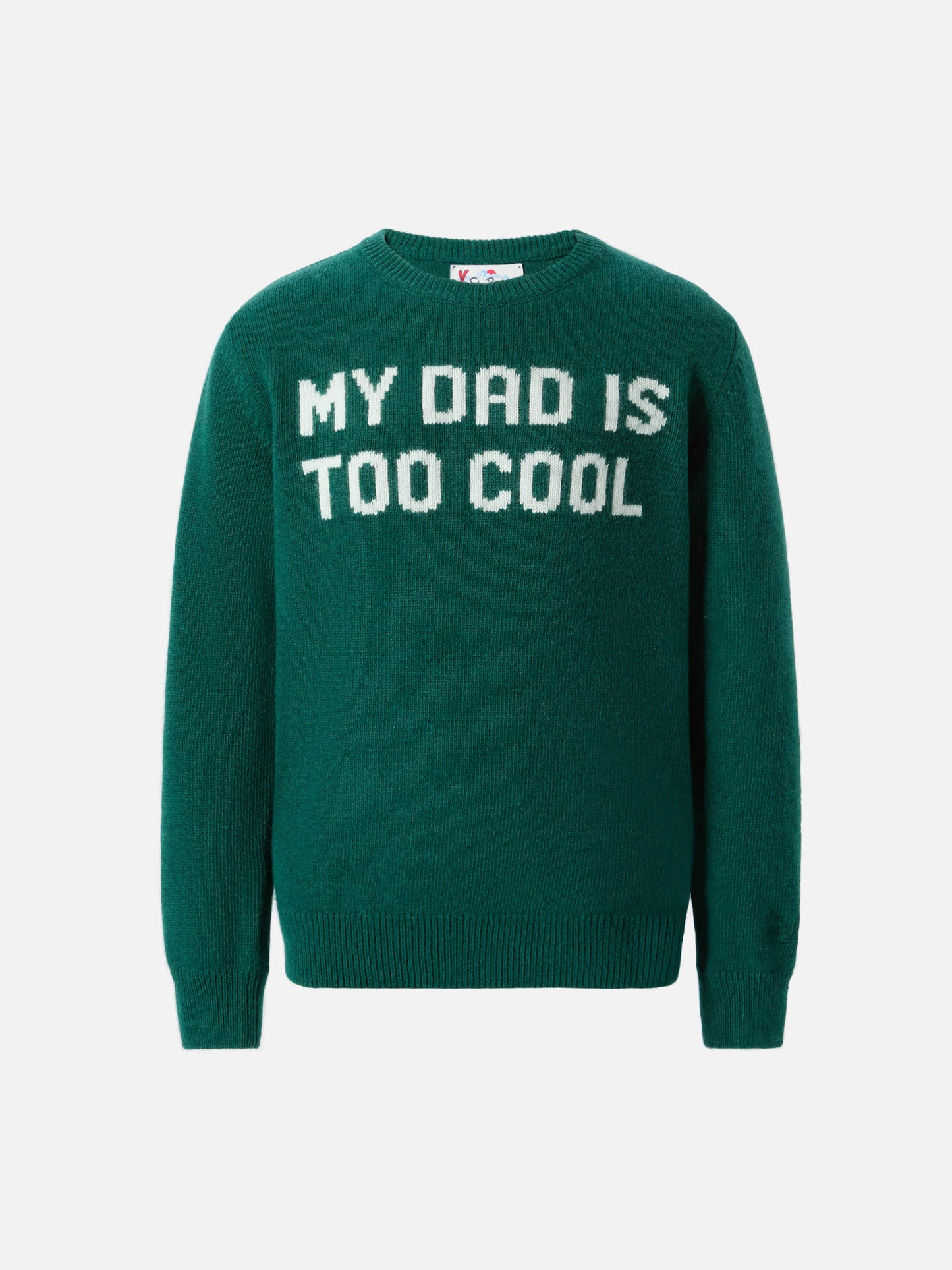 Green sweater Douglas with My dad is too cool jacquard