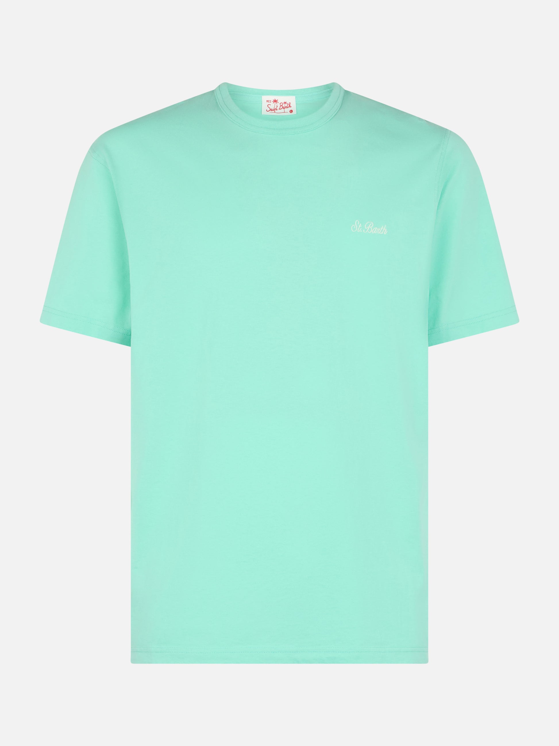 Man sage green cotton jersey t-shirt Dover with St. Barth embroidery - MC2 Saint Barth