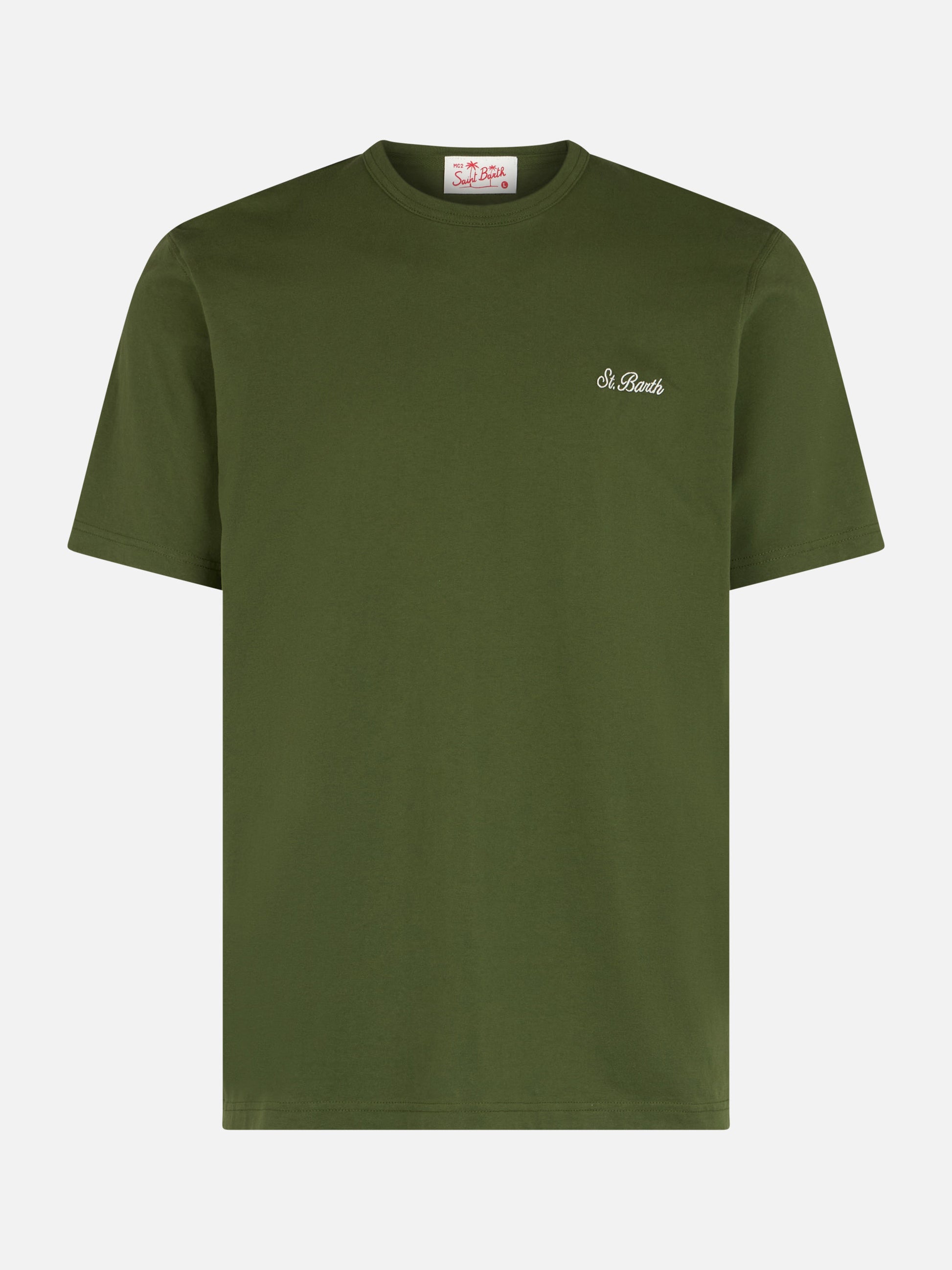 Man military green cotton jersey t-shirt Dover with St. Barth embroidery - MC2 Saint Barth