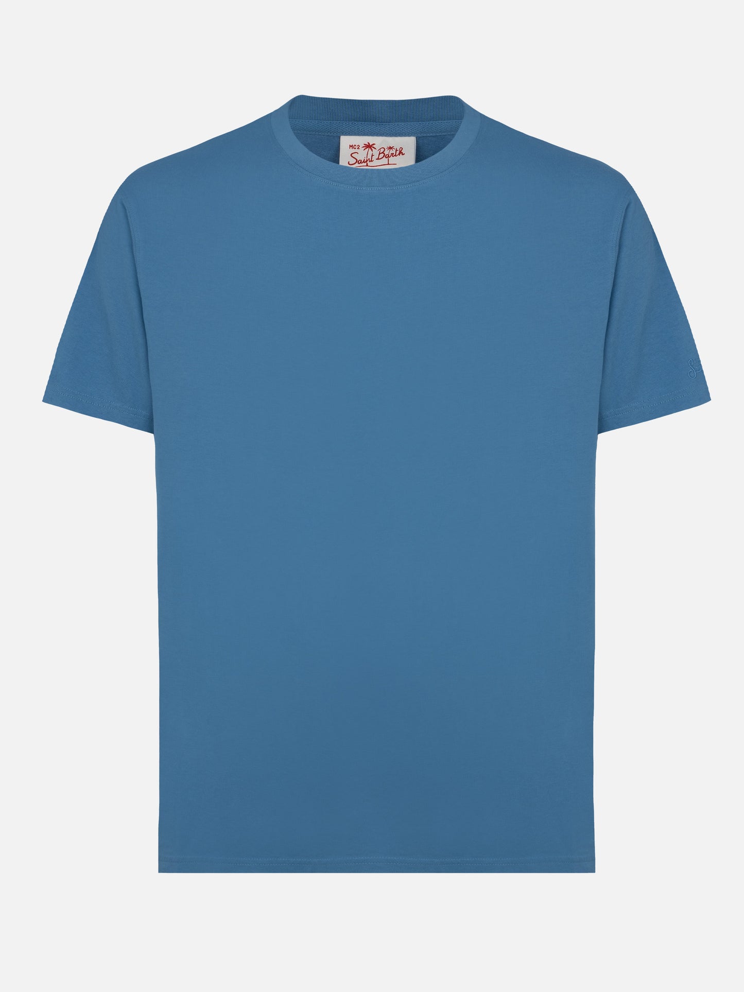 Tshirt Dover in jersey di cotone blu polvere con ricamo St. Barth