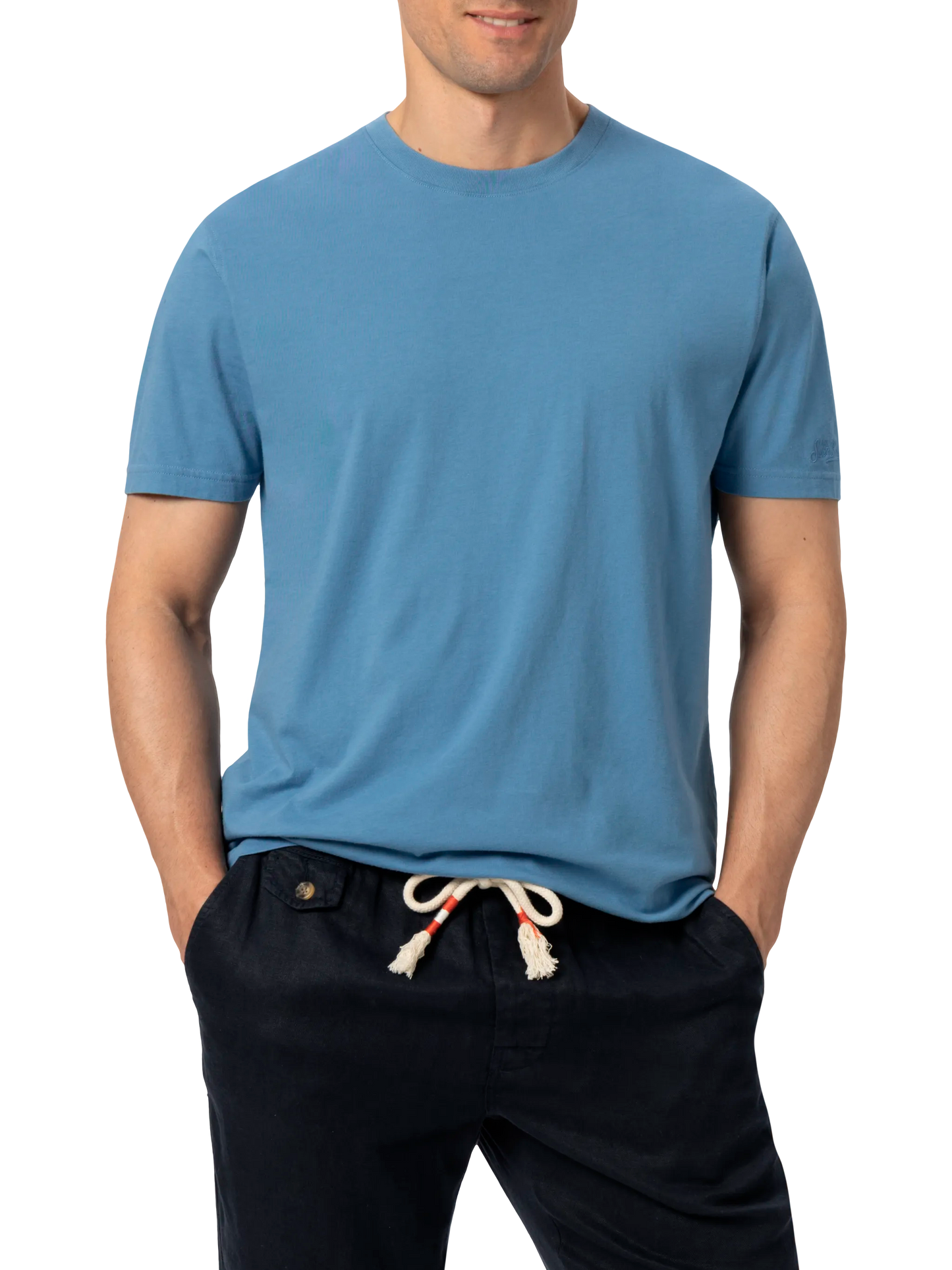 Tshirt Dover in jersey di cotone blu polvere con ricamo St. Barth