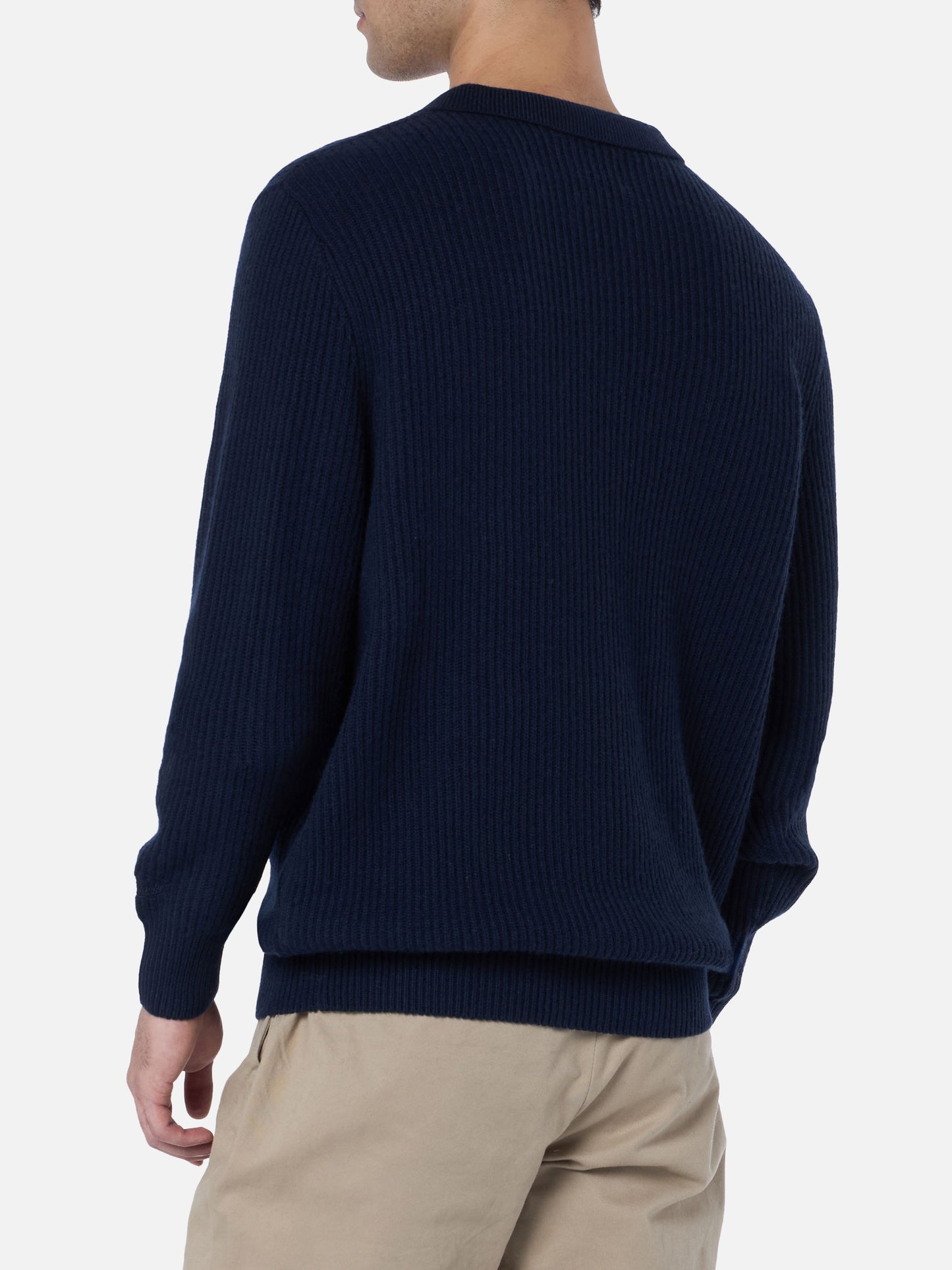 Man navy blue cashmere blend ribbed sweater Downing with buttoned collar - MC2 Saint Barth