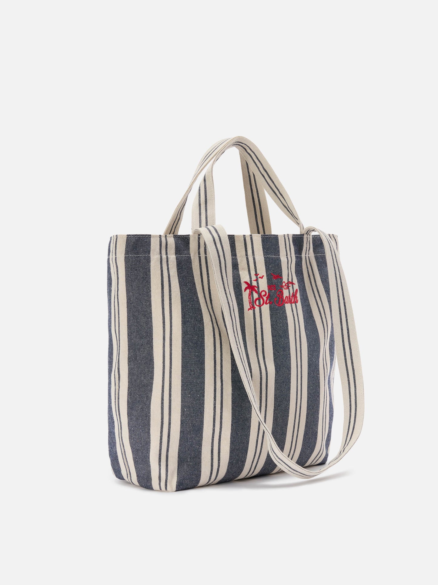 Essential Beach Tote Bag aus blau-weiß gestreifter Baumwolle