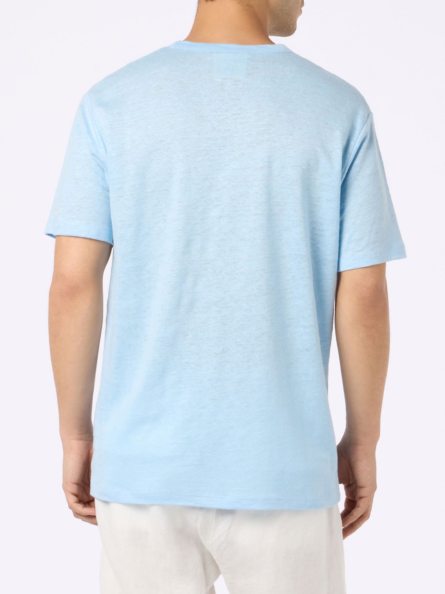 Man light blue linen jersey t-shirt Ecstasea with pocket - MC2 Saint Barth