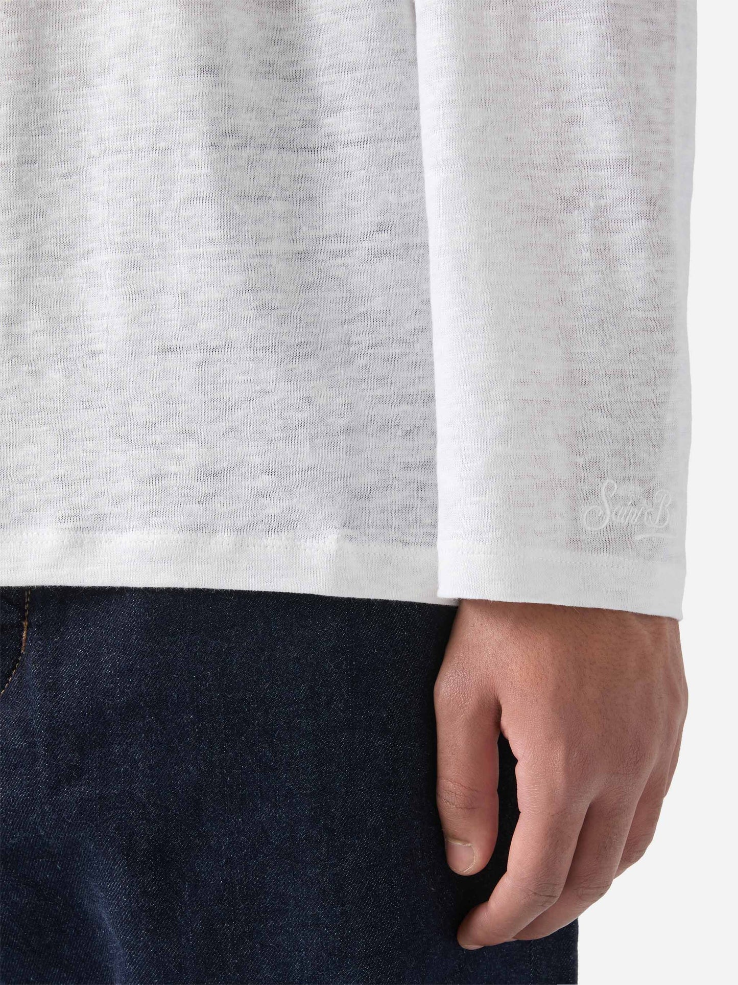 Man white linen jersey t-shirt Ecstasea with pocket