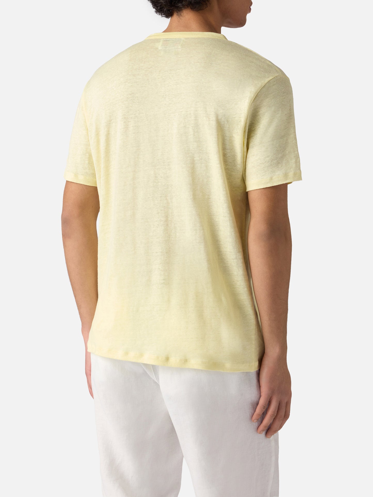 Yellow Ecstasea pure linen t-shirt with logo embroidery