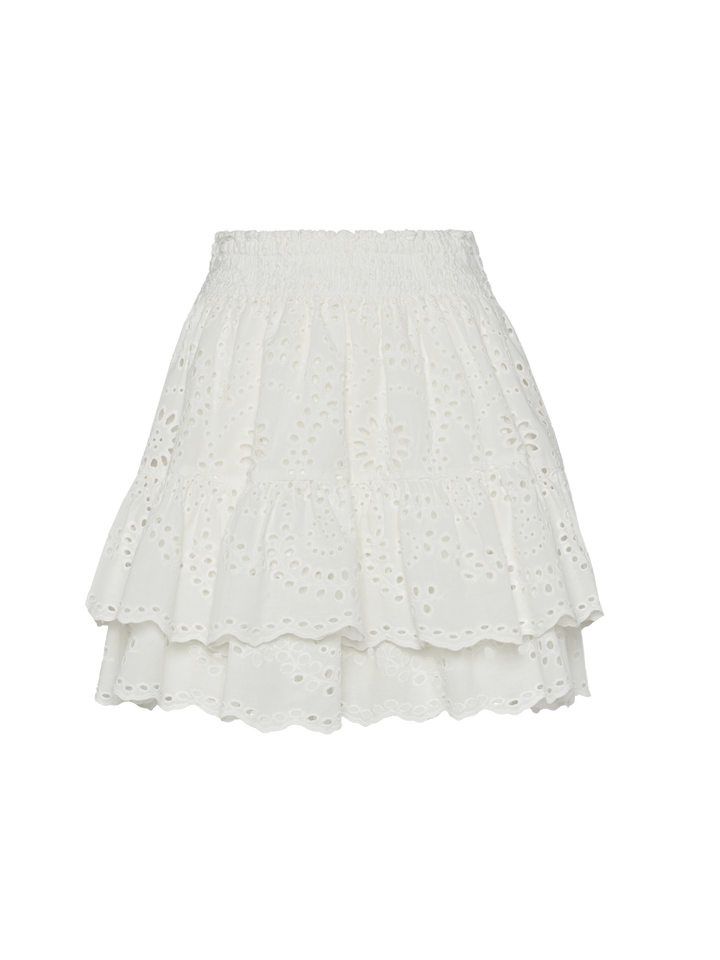 Eivissa ruffled mini skirt in white Sangallo lace