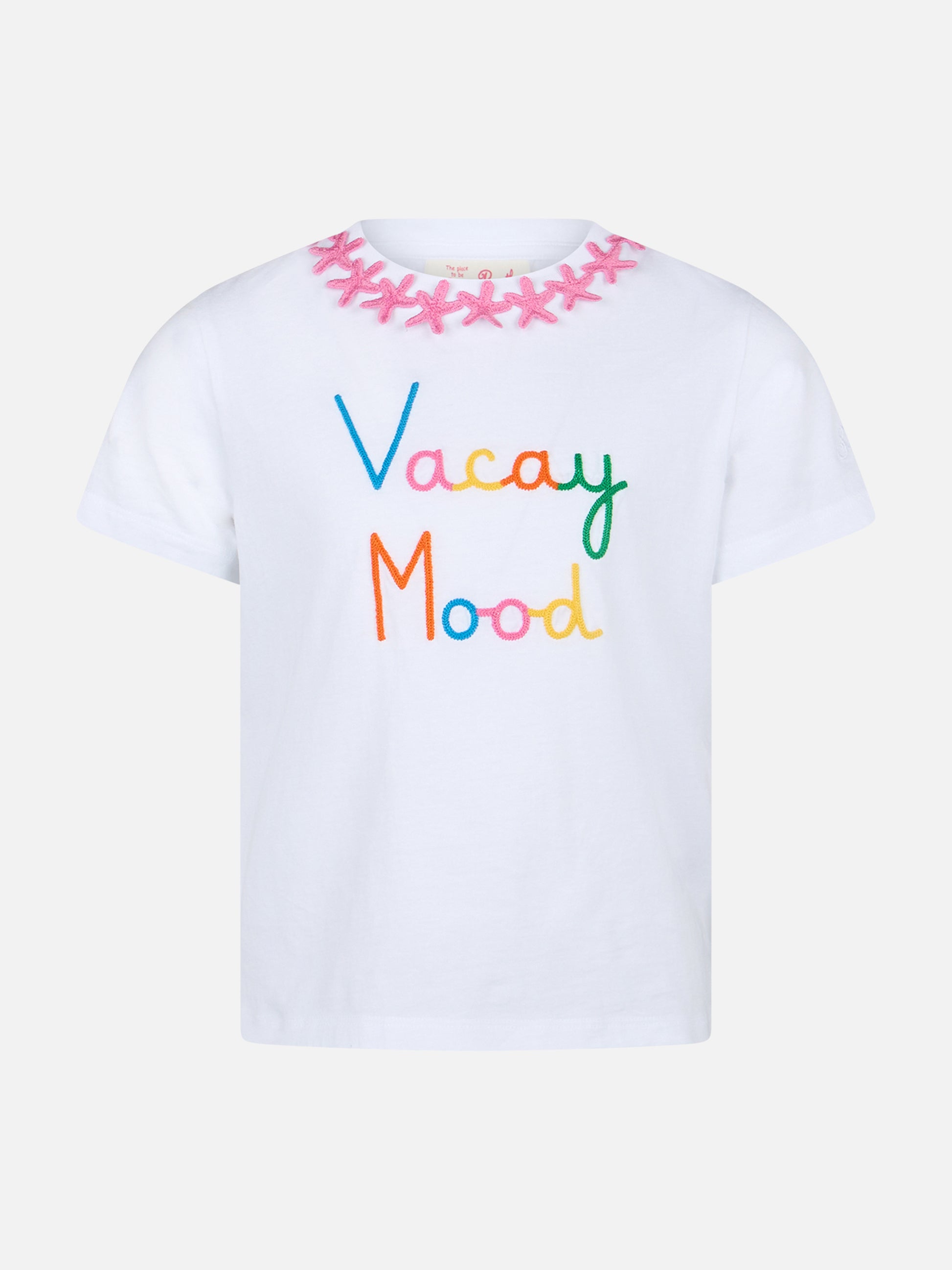 Girl cotton jersey crewneck t-shirt Elly with Vacay mood embroidery - MC2 Saint Barth