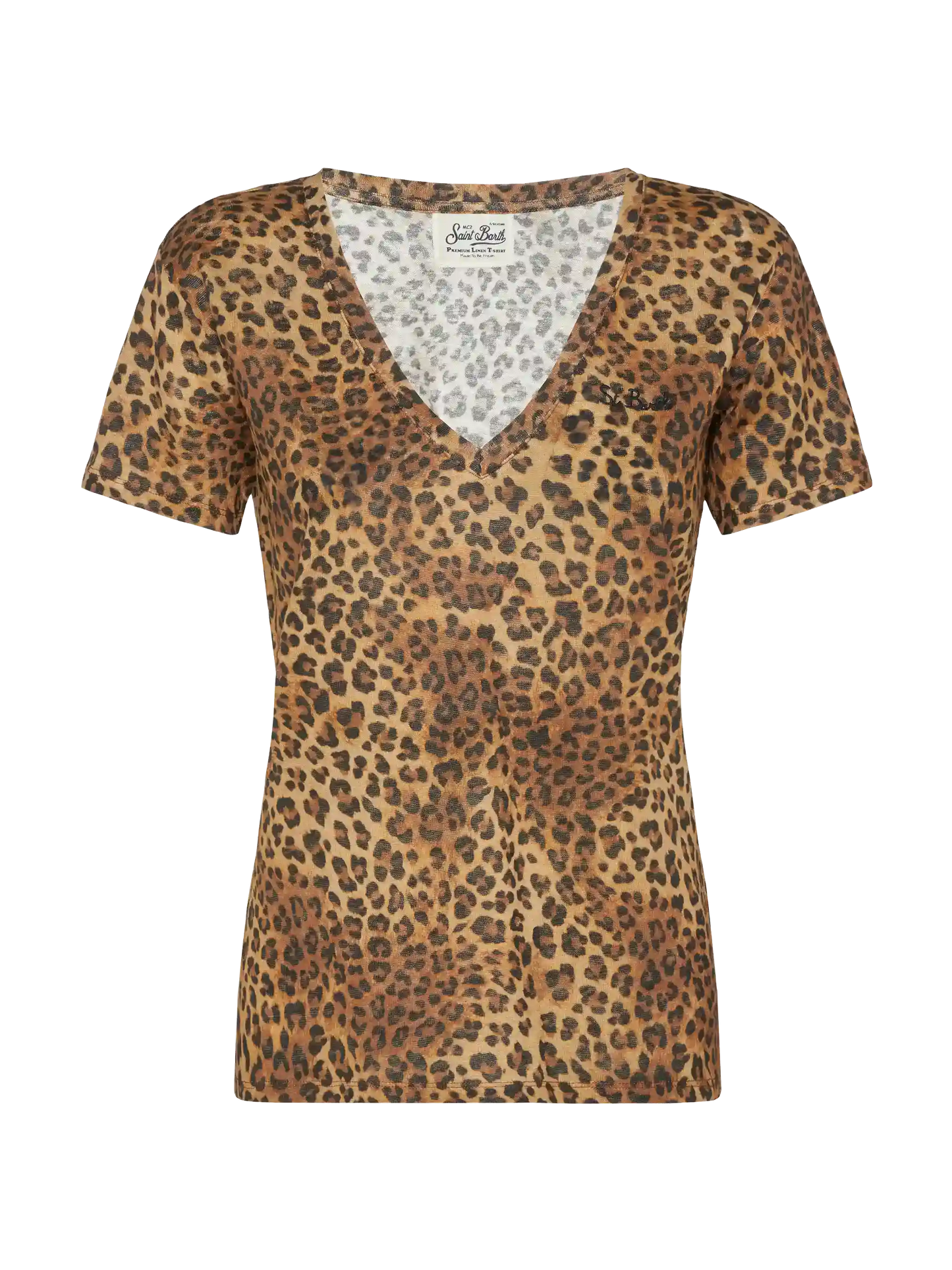 Linen jersey V-neck t-shirt Eloise with animalier print - MC2 Saint Barth