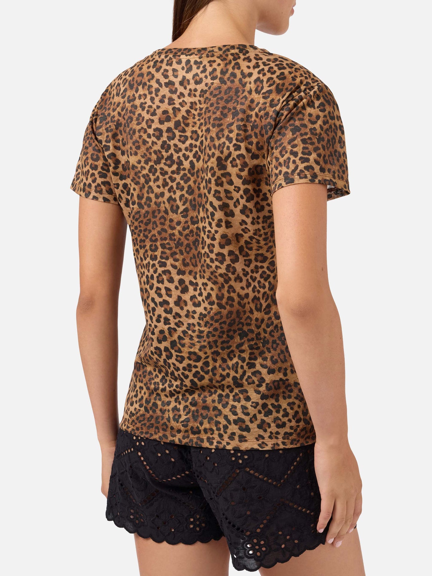 Camiseta de lino con estampado de leopardo Eloise y bordado con logo