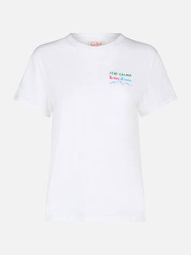 Woman cotton jersey crewneck t-shirt Emilie with Stai calma lo dici al mare embroidery - MC2 Saint Barth