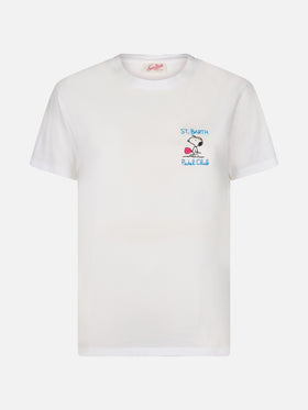 Woman pink cotton jersey crewneck t-shirt Emilie with Snoopy St. Barth Padel Club embroidery | SNOOPY PEANUTS SPECIAL EDITION - MC2 Saint Barth