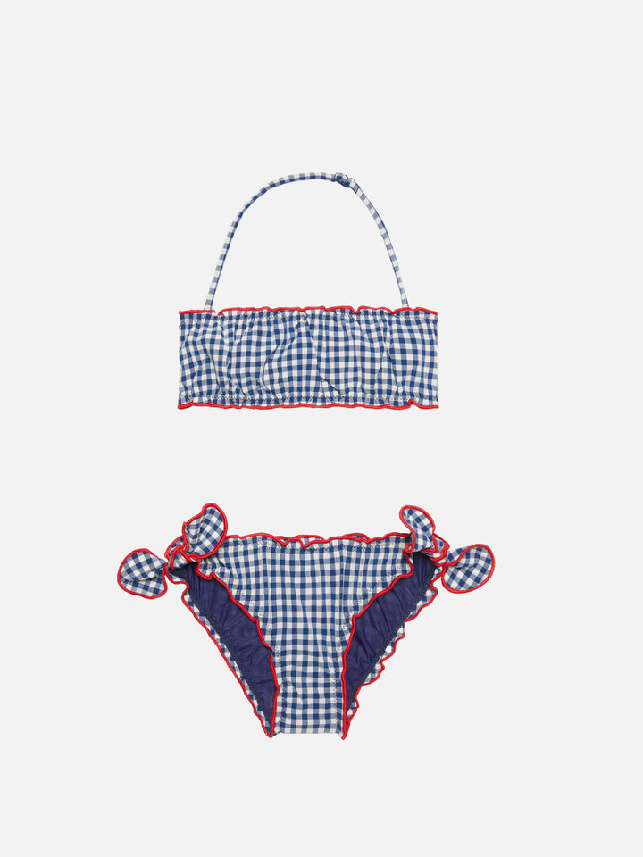 Mädchen-Bandeau-Bikini mit Gingham-Print