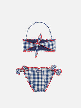 Mädchen-Bandeau-Bikini mit Gingham-Print