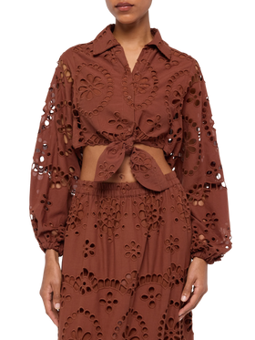 Febe camel brown cotton Sangallo lace shirt - MC2 Saint Barth