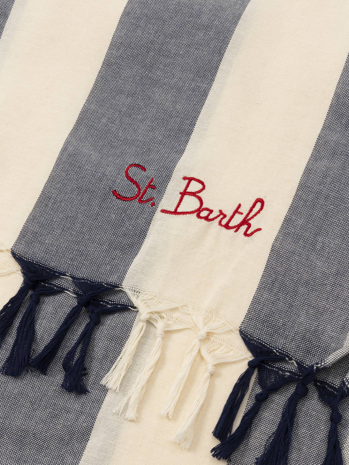Light cotton beach towel Fouta with navy blue striped print - MC2 Saint Barth