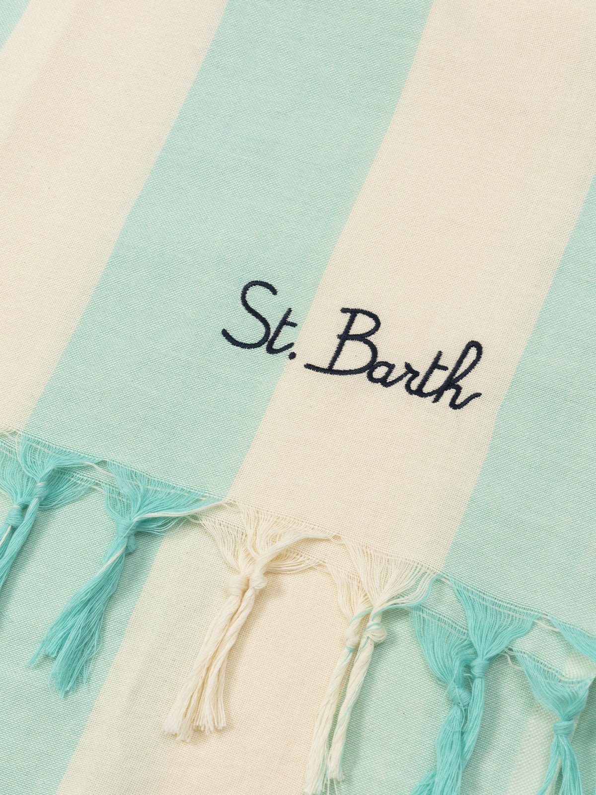 Leichtes Baumwoll-Strandtuch Fouta mit wassergrünem Streifendruck