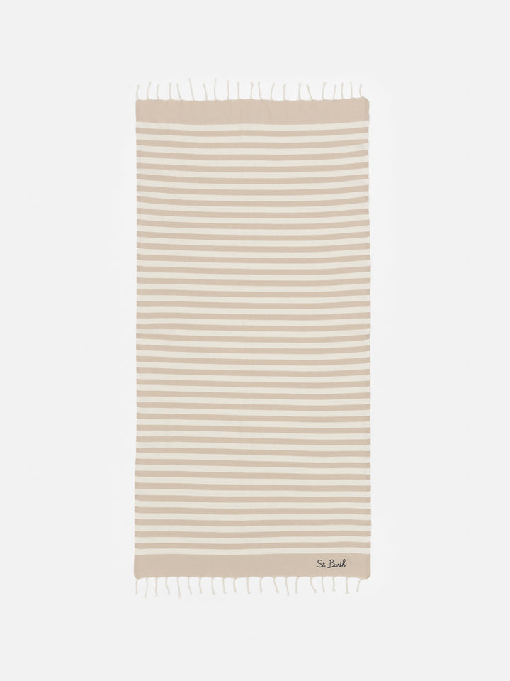 Baumwoll-Strandtuch Fouta mit beigem Streifendruck