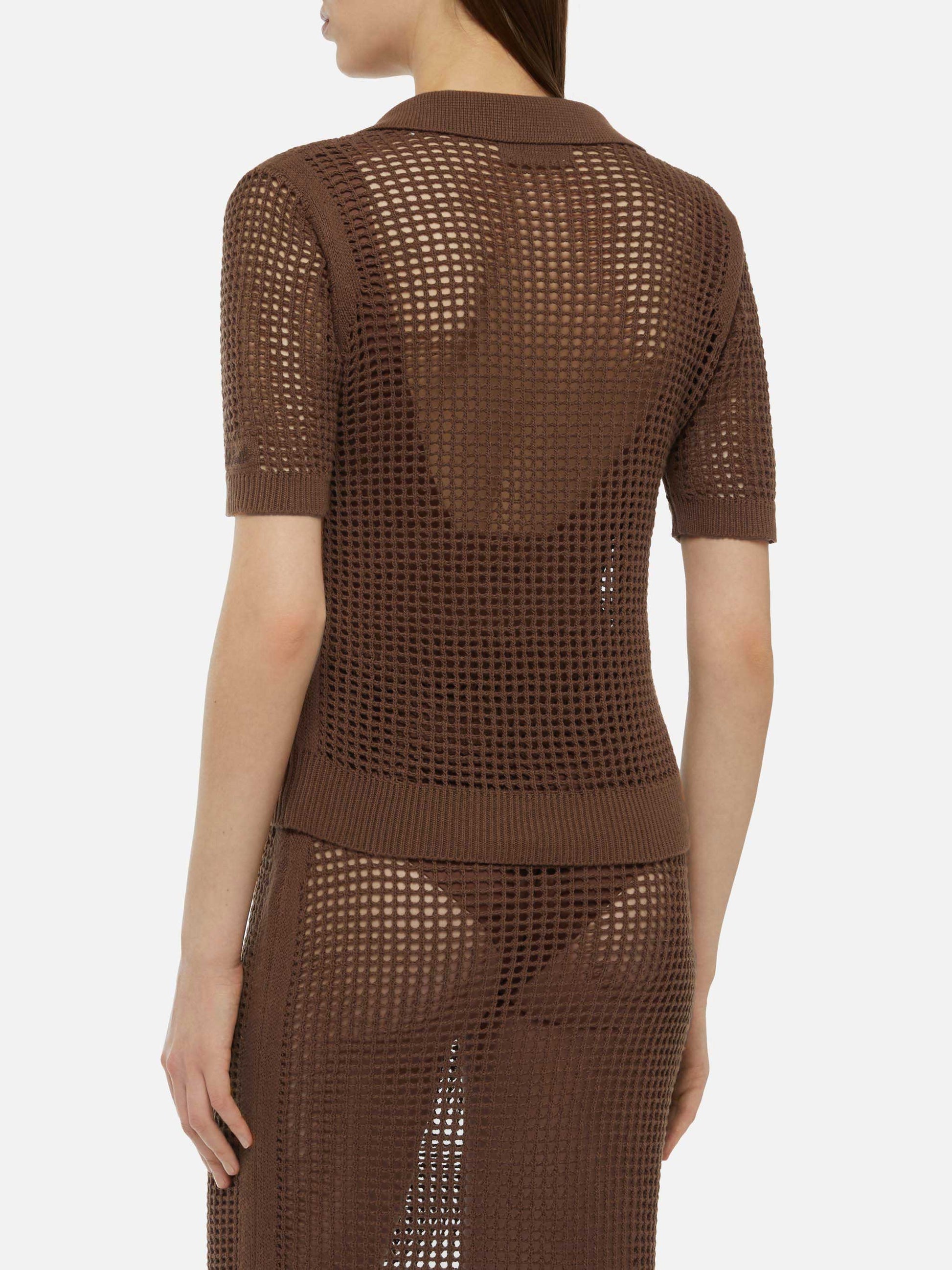 Flora brown mesh crochet polo - MC2 Saint Barth