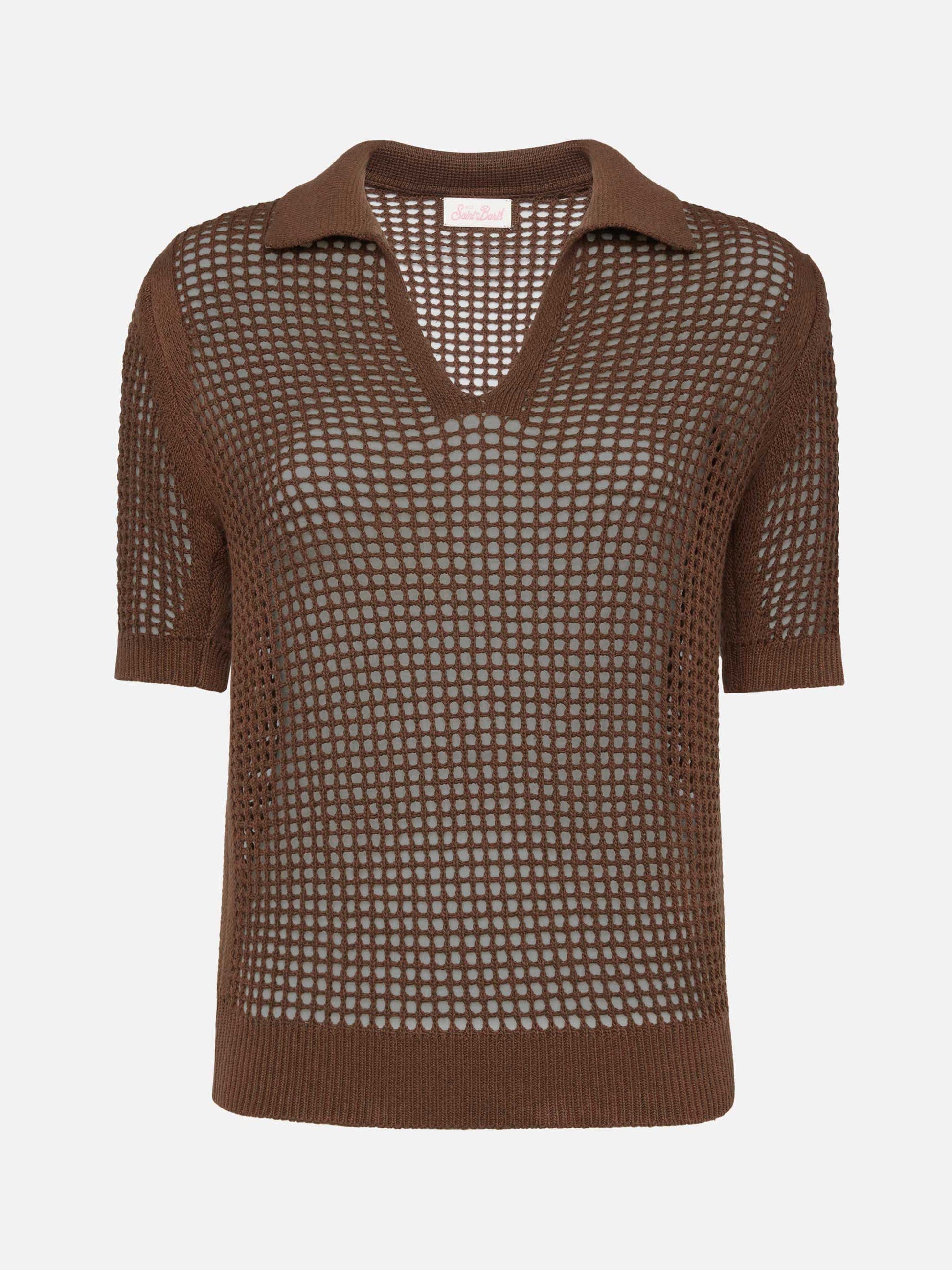 Flora brown mesh crochet polo - MC2 Saint Barth