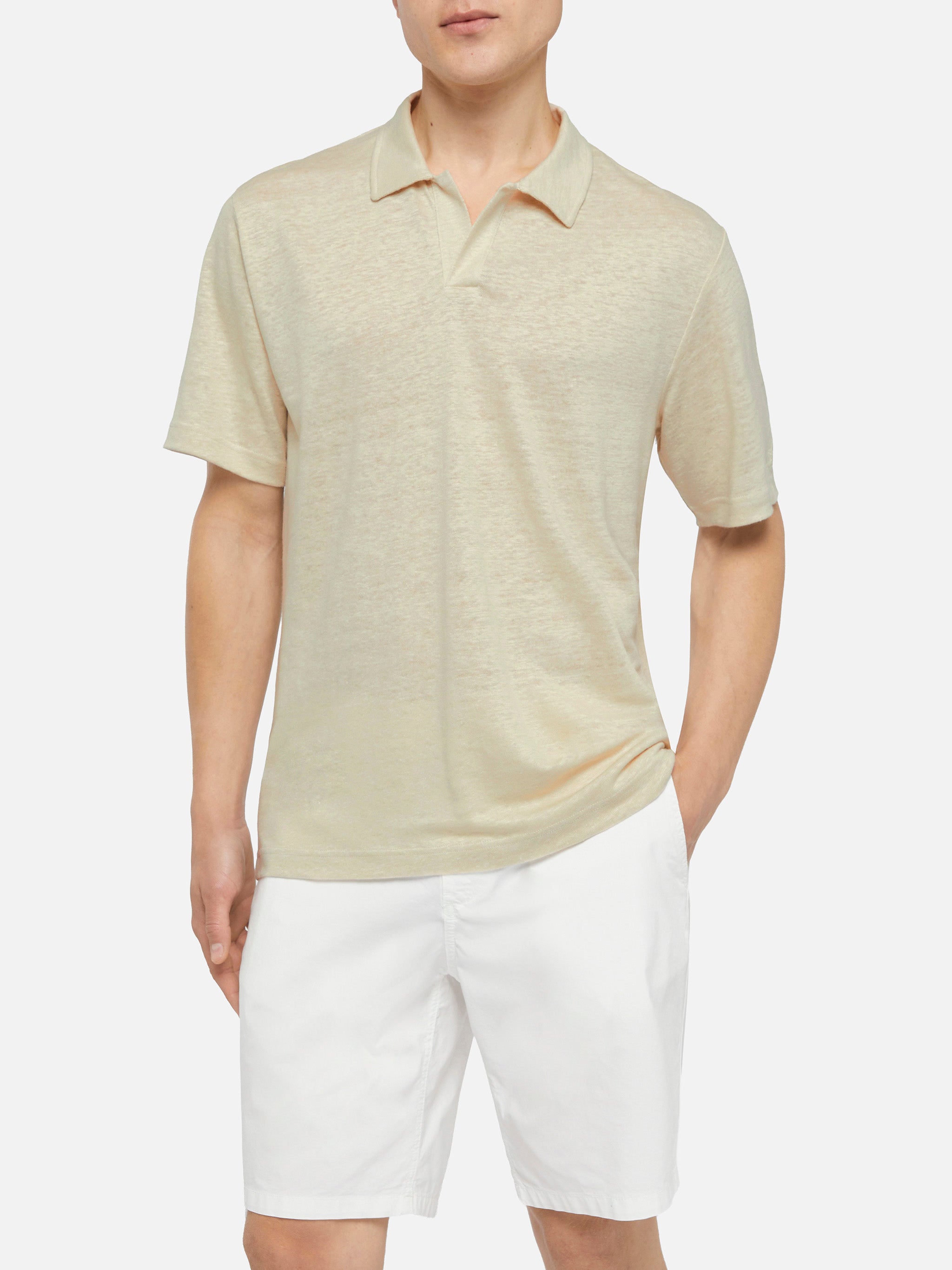 Tシャツ・カットソー MC2 Saint Barth FRASER - Linen polo shirt (FRS0001 00151H) Beige linen buttonless polo shirt Fraser – MC2 Saint Barth