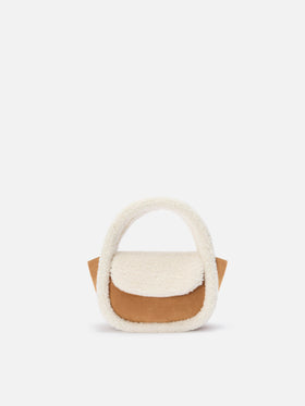 Gilda Mutton Suede Handbag in beige faux suede and shearling