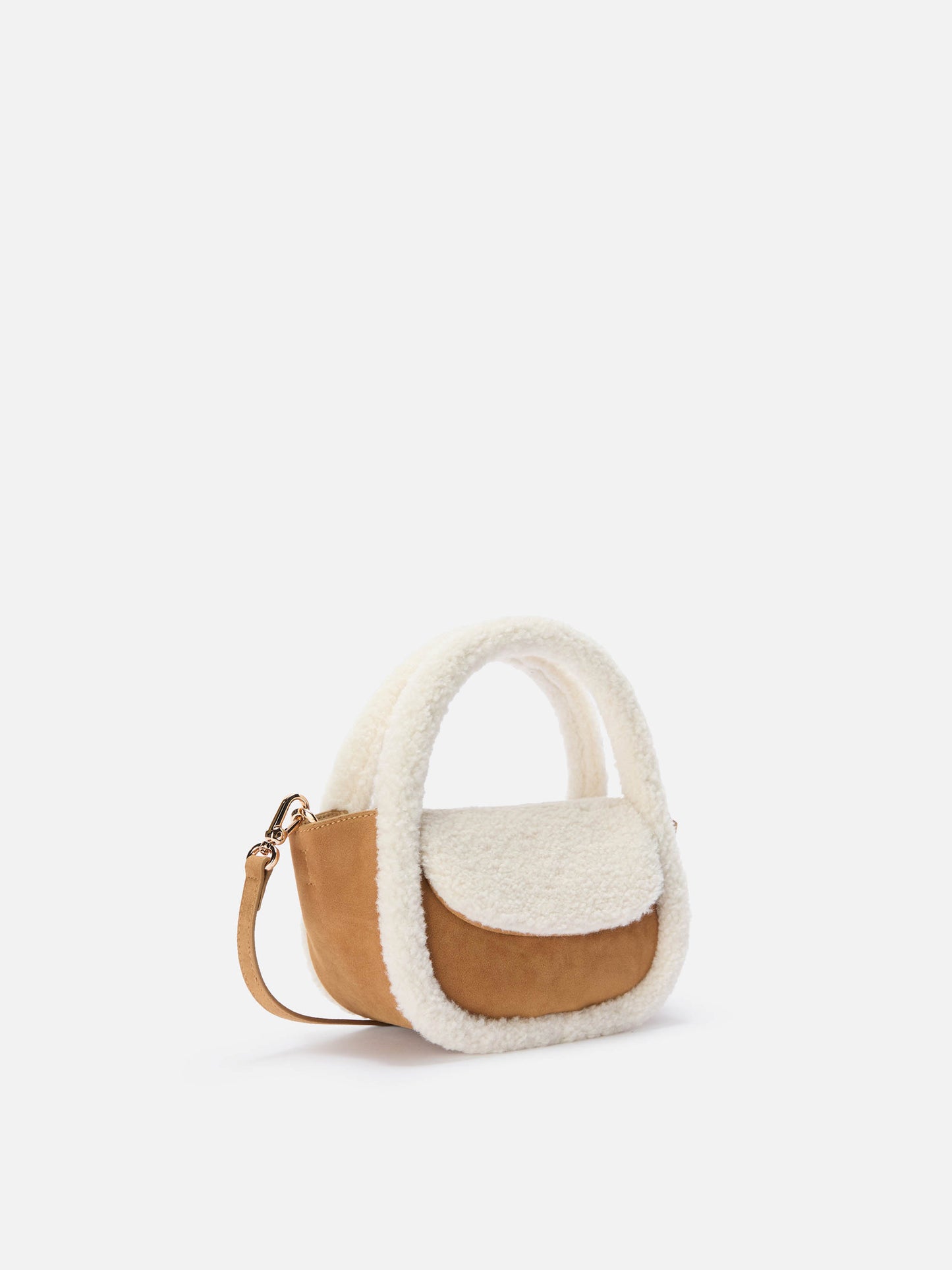 Borsa a mano Gilda Mutton Suede in faux suede e shearling beige