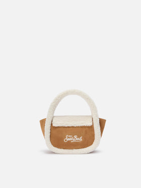 Gilda Mutton Suede Handbag in beige faux suede and shearling