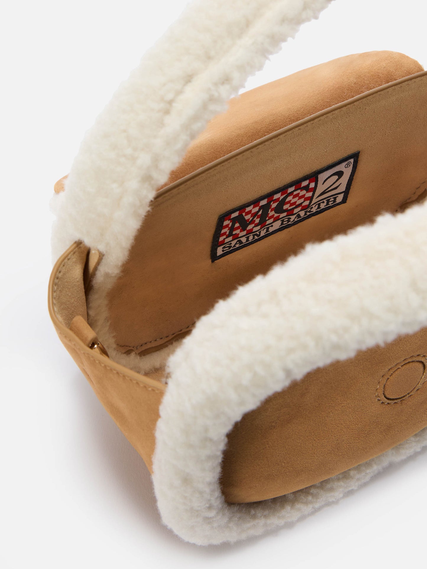 Borsa a mano Gilda Mutton Suede in faux suede e shearling beige