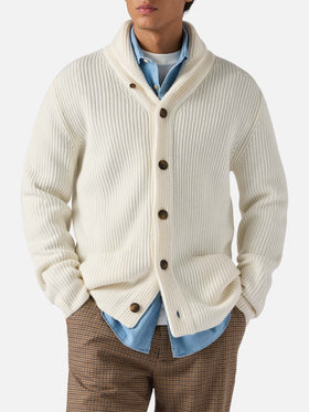 Cardigan Glasgow in pura lana bianco