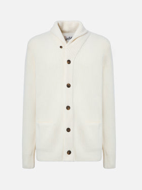 Cardigan Glasgow in pura lana bianco