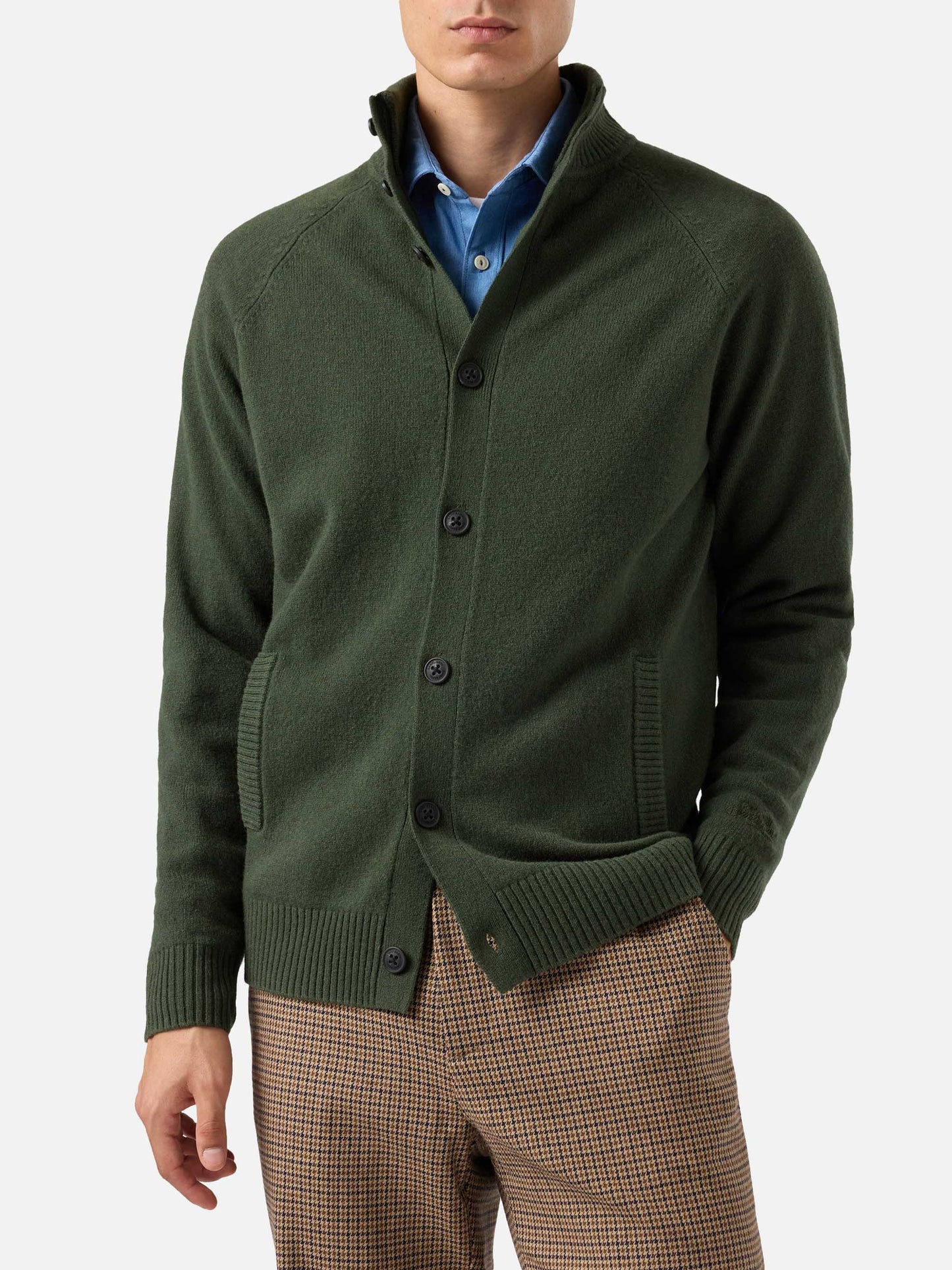 Military green wool cardigan Galway
