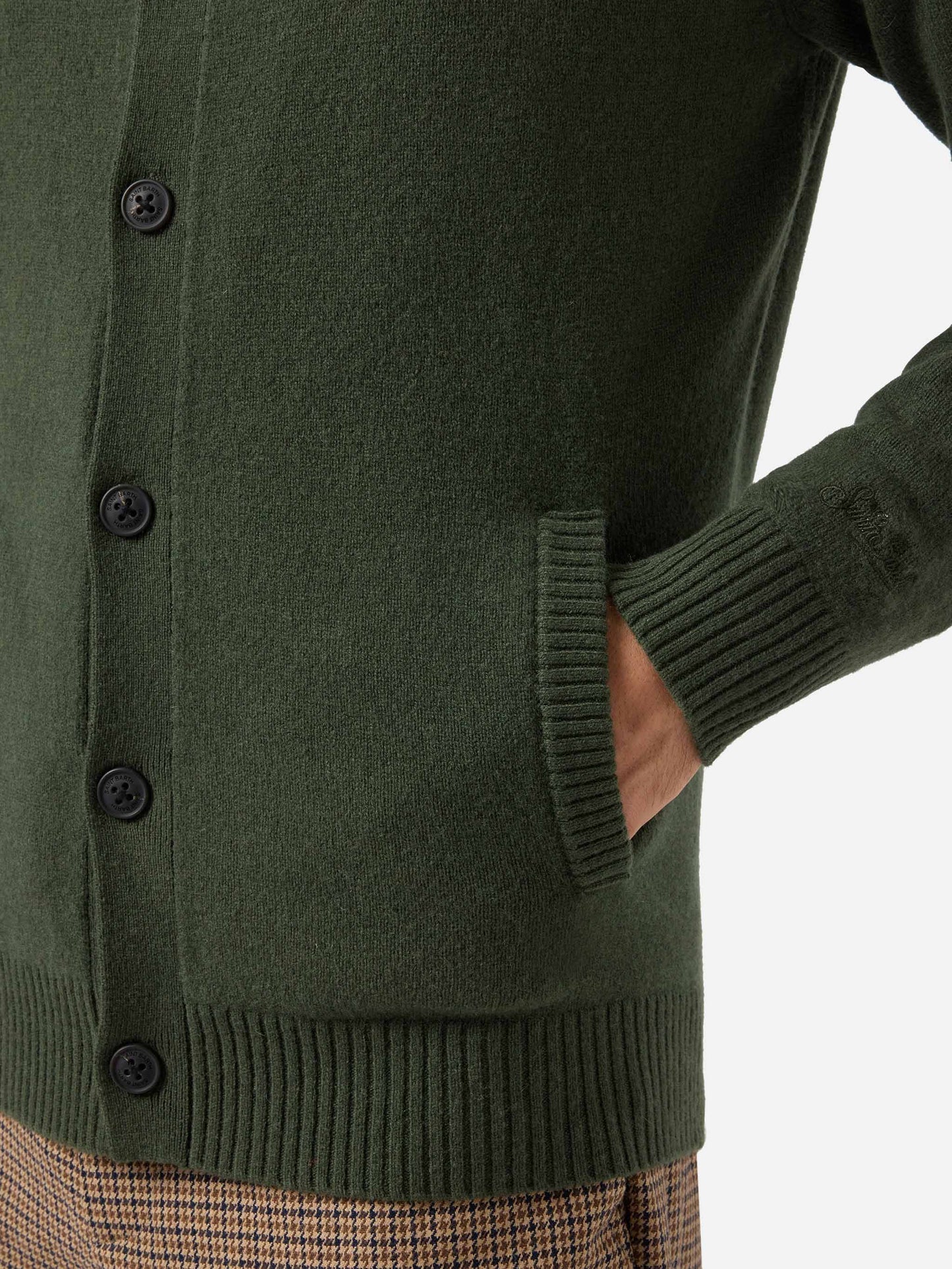 Military green wool cardigan Galway