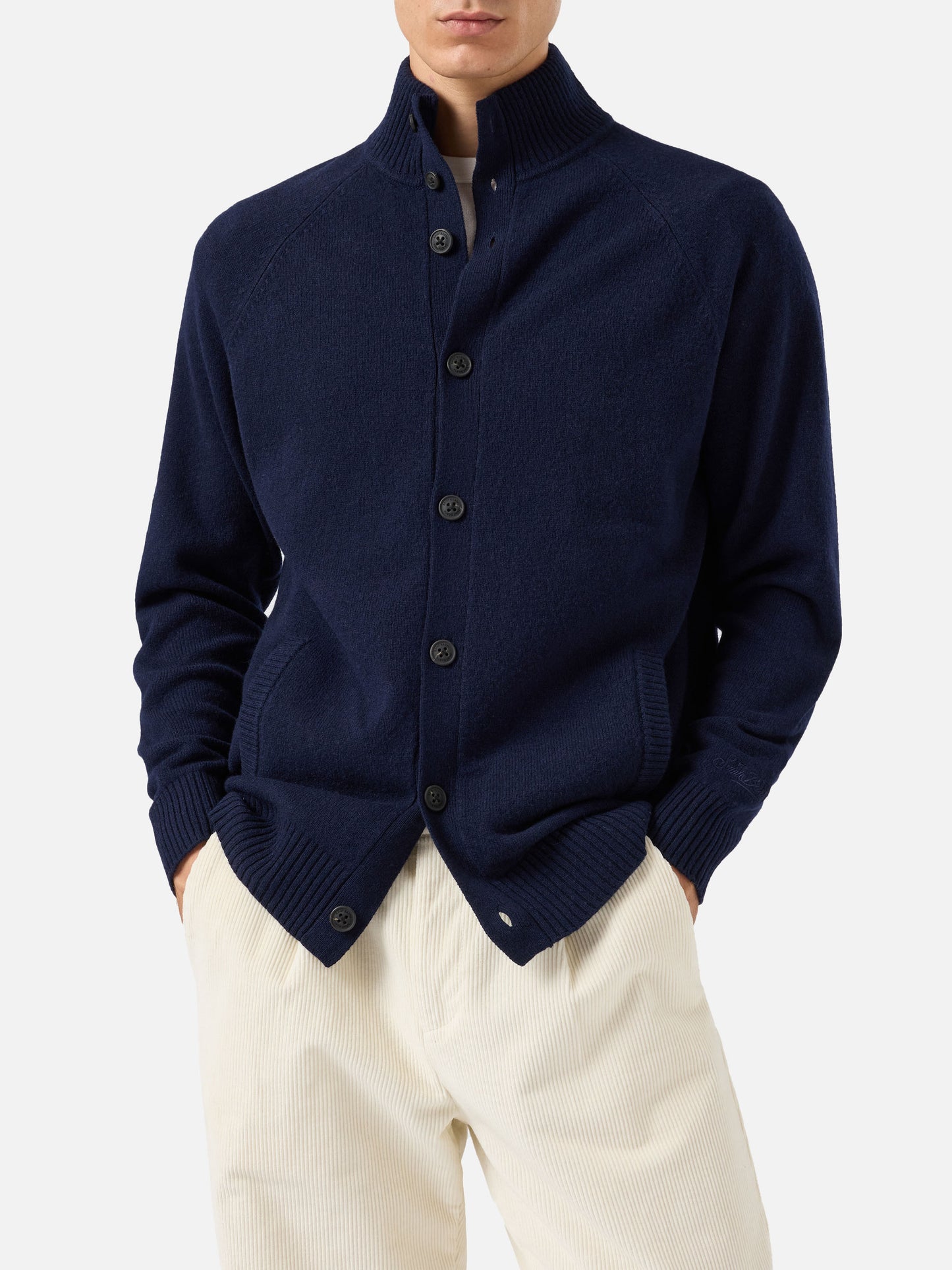 Cardigan Galway in 100% lambswool blu notte