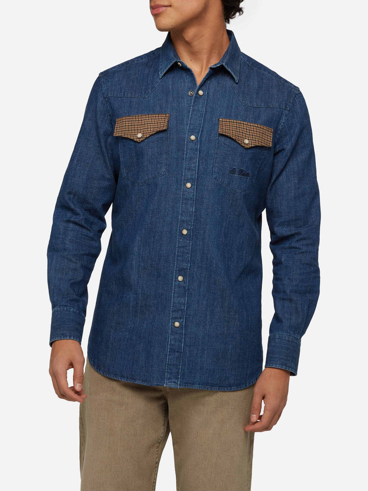 Jeanshemd Greg mit Pied de Poul-Patches