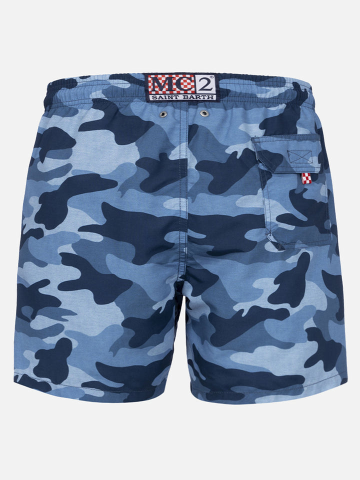 Costume mare lunghezza media Gustavia con stampa camouflage denim