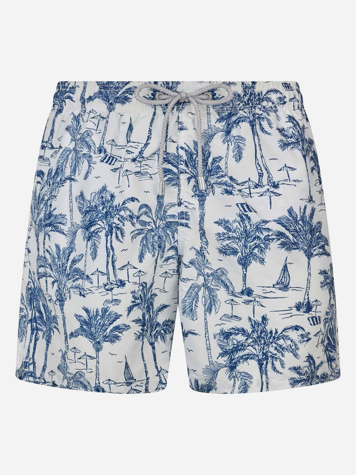 Mid-length Gustavia swim-shorts with toile de jouy print - MC2 Saint Barth