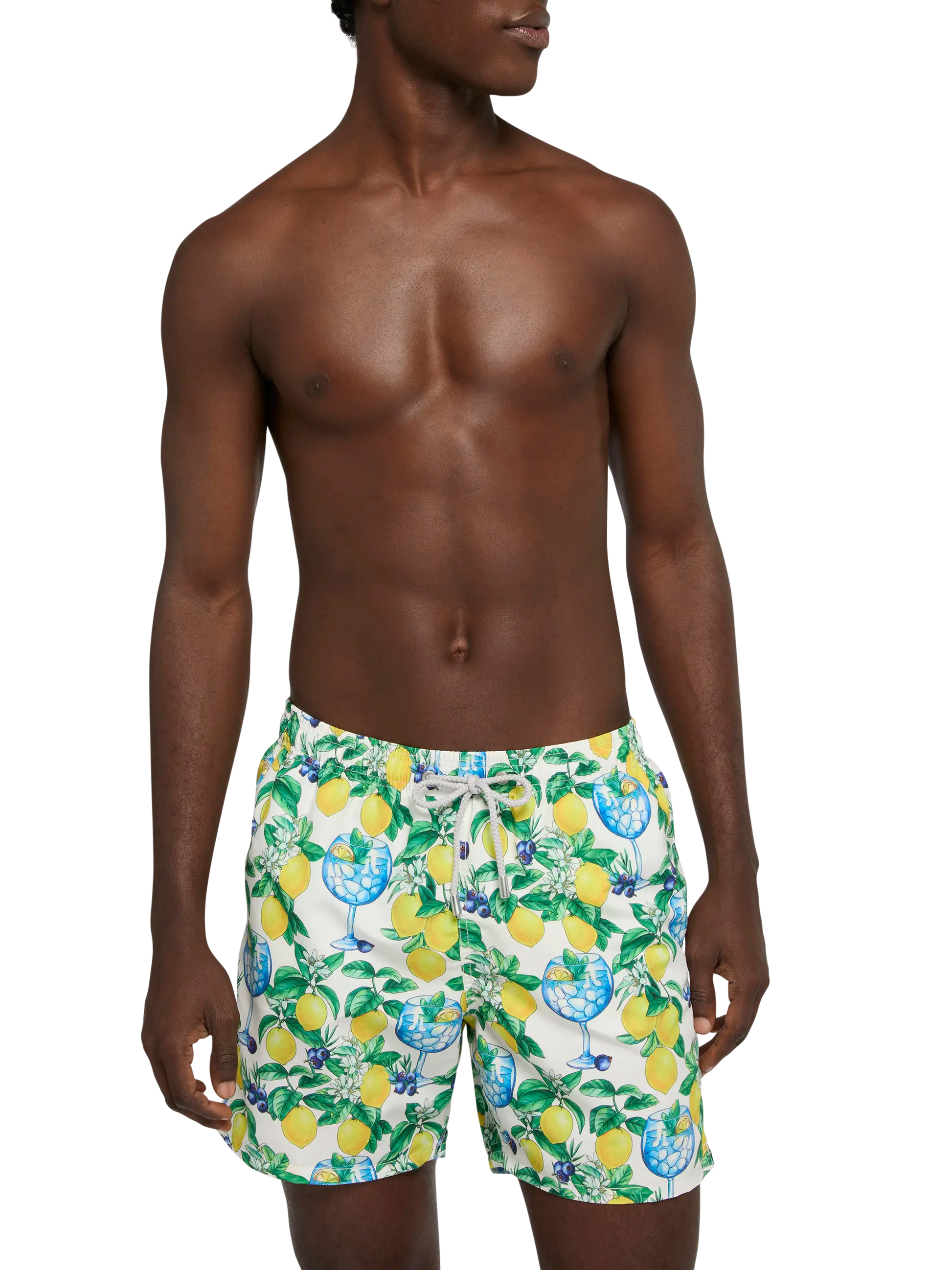 Mid-length Gustavia swim-shorts with gin and lemons print - MC2 Saint Barth