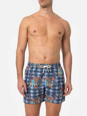 Man classic swim shorts Gustavia with buffalo print - MC2 Saint Barth