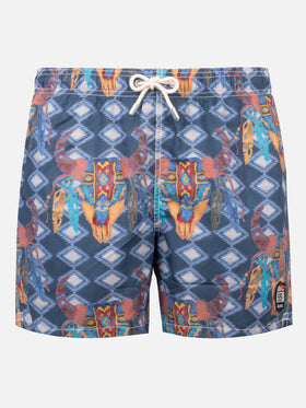 Man classic swim shorts Gustavia with buffalo print - MC2 Saint Barth