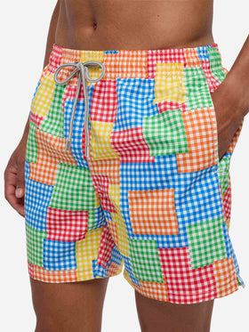 Multicolor gingham man swim shorts