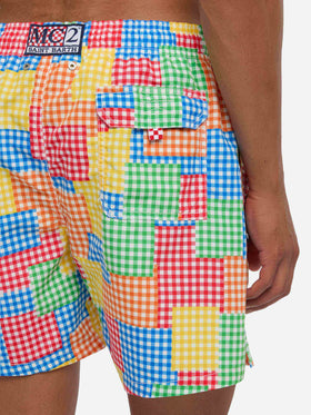 Multicolor gingham man swim shorts