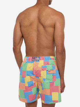 Multicolor gingham man swim shorts