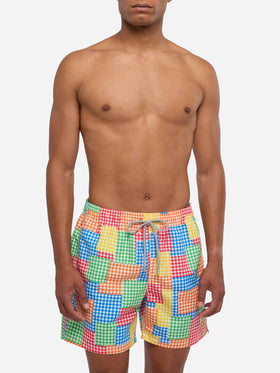 Multicolor gingham man swim shorts