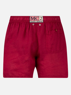 Man burgundy linen swim shorts